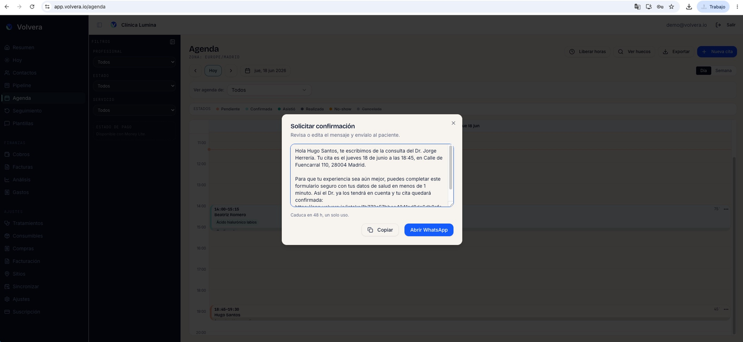 Confirmación por WhatsApp en Volvera